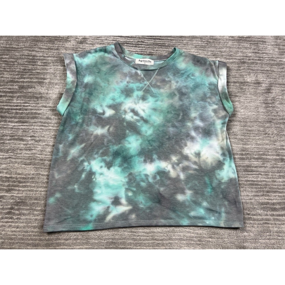 Impressions Sweatshirt Womens Medium Green Tie Dye Cuffed Sleeve